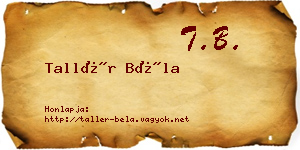 Tallér Béla névjegykártya